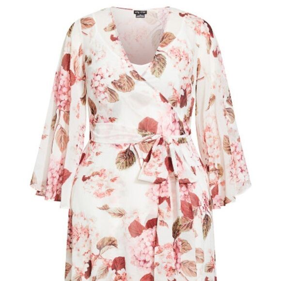 City Chic Women's Maxi Dress Size14 Allover Party Floral Print Hi-Lo Wrap Style - Picture 5 of 6